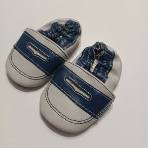 JuDanzy Baby Boy Size 3 9 Months Slip On Shoes Blue White Stiching Elastic Ankle